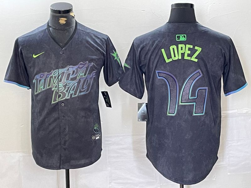 Men Tampa Bay Rays 14 Lopez Black City Edition Nike 2024 MLB Jersey style 1